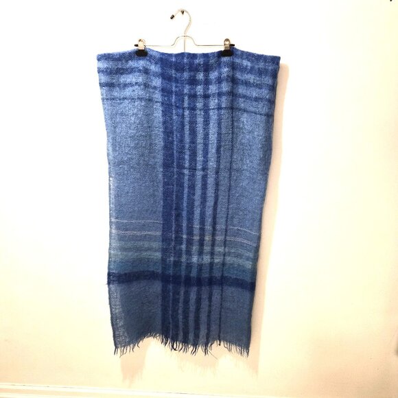 VTG Hand A Craft Mohair Throw Blanket Blue Plaid Scotland 70% Mohair Cottagecore - Picture 3 of 4